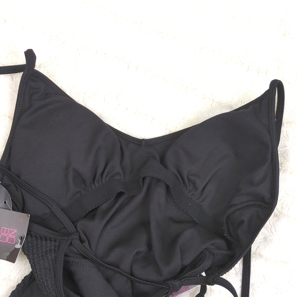 No Boundaries Juniors One Piece Black Crinkle Textured Swimsuit NWT - Picture 11 of 12